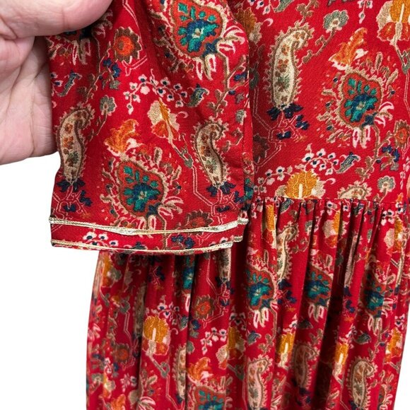 Arhaa Red Paisley Viscose Fit & Flare 3/4 Sleeve Boho Ethnic Maxi Dress Size S - Picture 9 of 12